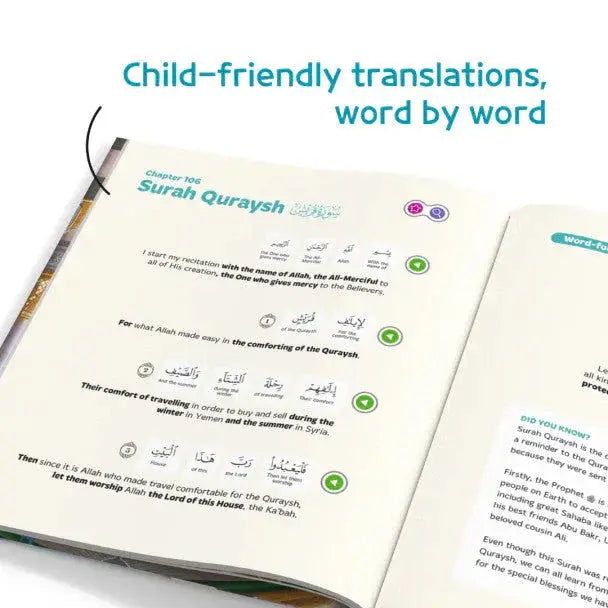 Kindvriendelijke quran vertaalboek my first surah book met tweetekst arabisch en engels en kleurrijke pictogrammen