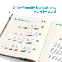 Kindervriendelijk vertaalboek met kleurrijke illustraties en Arabisch schrift voor My First Surah Book: Understanding the Quran