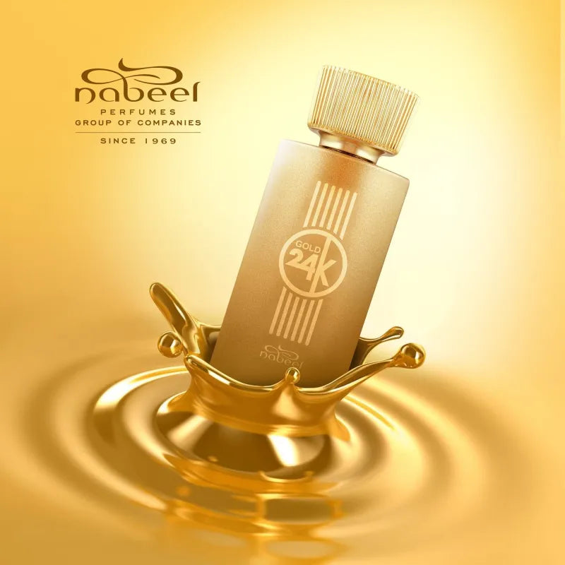 Nabeel ParfumSpray Gold 24K flesje met modern ontwerp en goudafwerking