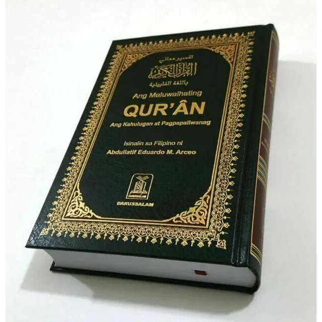 Zwarte leren Noble Quran Filipino met gouden reliëf