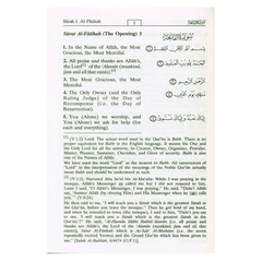 Islamitische tekstpagina van de Noble Quran Small met Engelse en Arabische vertalingen voor gesummariseerde versie en commentary