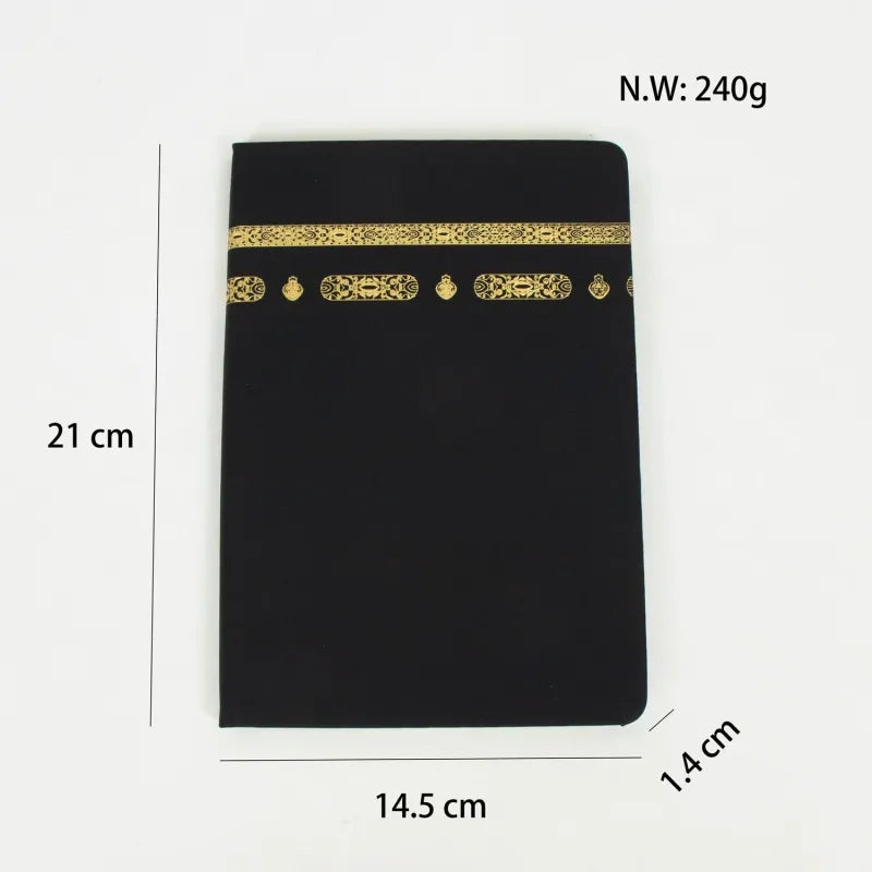 Zwart A5-notitieboek met goudfolie Kaaba-design en decoratieve banden