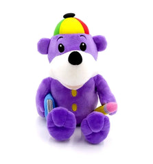 Paarse pluchen leer arabisch met zaky knuffel met regenboog gestreepte hoed en blauwe potlood