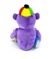 Paars pluchen beer met regenboogkleurige hoed uit learn arabic with zaky speelgoed klein formaat