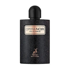 Zwart glitterend parfumflesje met label Opera Noir en gouden kangaroo logo