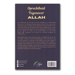 Boekcover met blauw en goud ontwerp voor Oprechtheid tegenover Allah met titel oprechtheid tegenover allaah