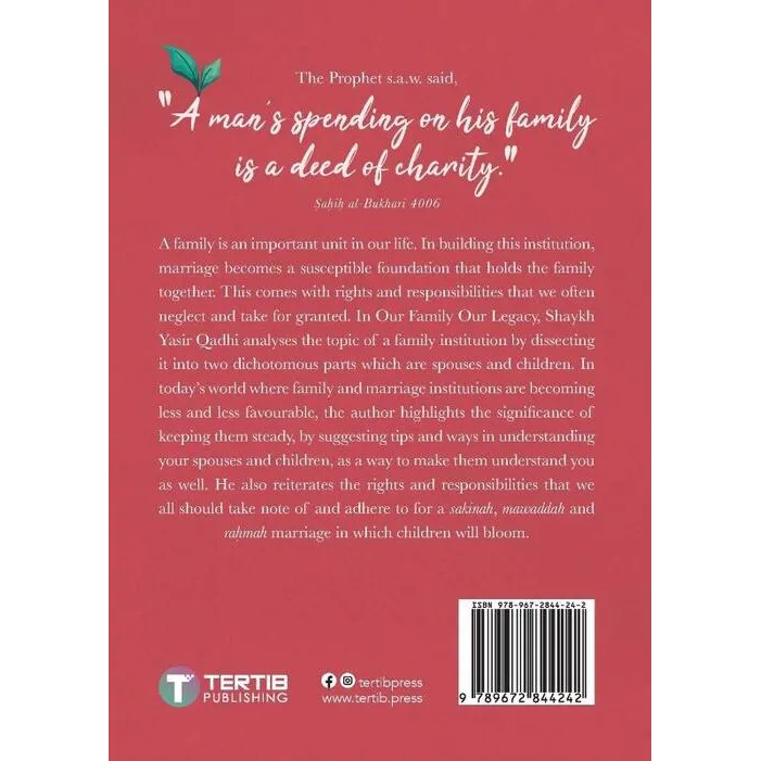 Achterkant van het boek Onze Familie Onze Erfenis Yasir Qadhi over rechten en verantwoordelijkheden