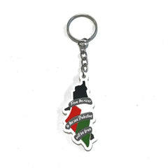 Metal Palestina sleutelhanger met kleuren en tekst in Palestijnse stijl