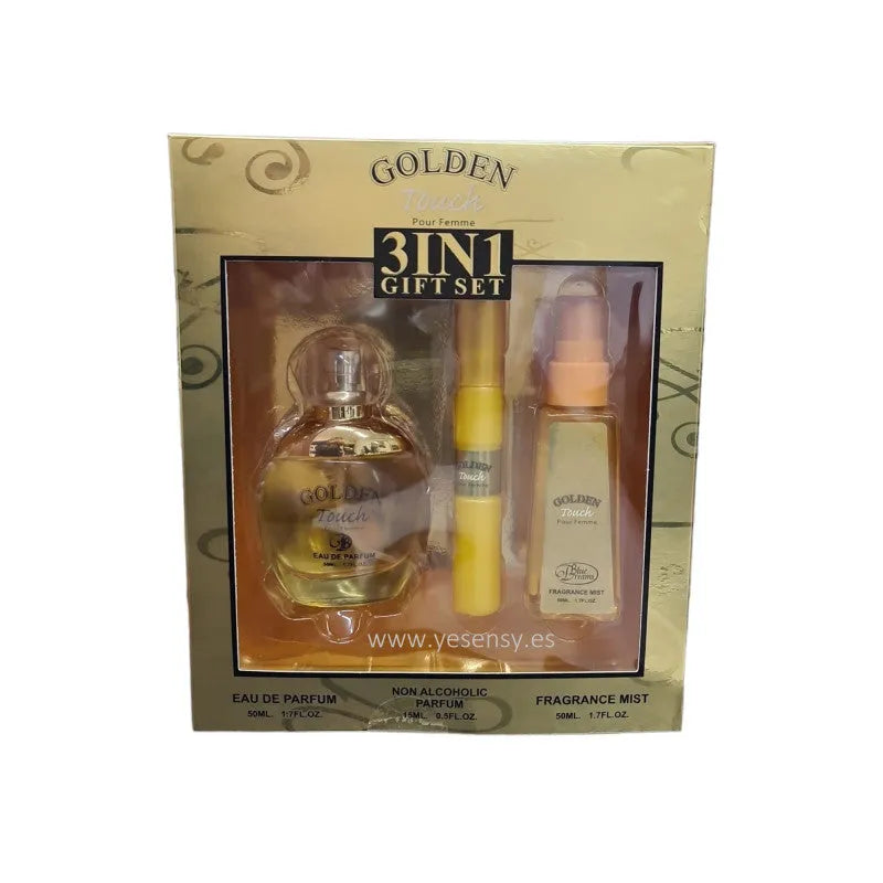 Gouden 3-in-1 parfum cadeau set Golden Touch Pour Femme met luxe geuren