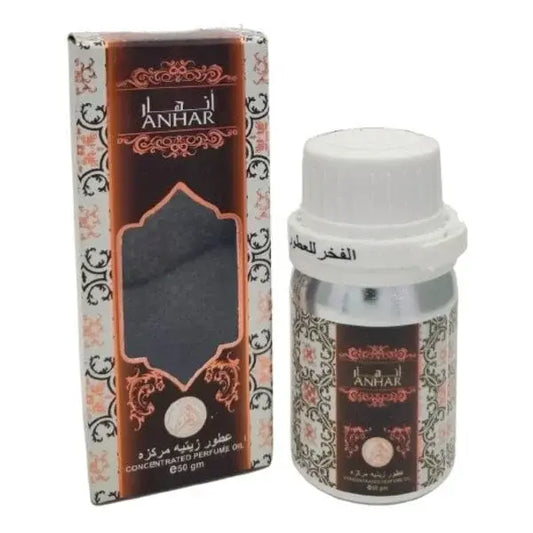Anhhar parfumolie 50 ml geconcentreerde geur olie in zilveren fles met zwart gouden label en sierlijke verpakking