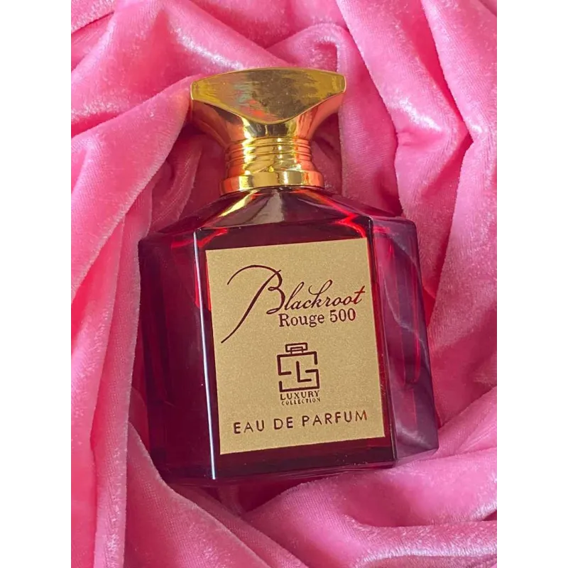 Roze parfum spray Blackroot Rouge met gouden dop, geïnspireerd door Baccarat Rouge