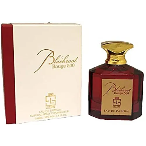 Parfumspray Blackroot Rouge met bijpassende witte en rode doos, geïnspireerd op Baccarat Rouge