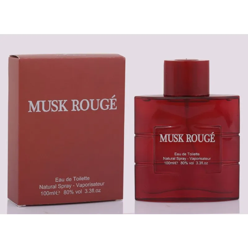 Red parfum spray en doos van Musk Rouge voor fijne parfumerie en luxe geuren