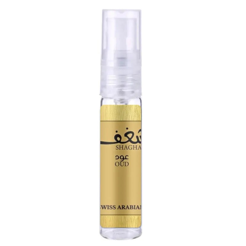 Gold-labeled parfum spray vial van Shaghaf Oud van Swiss Arabian