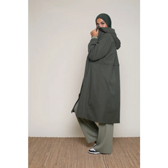 Olijfgroene oversized parka jas met capuchon en zakken van katoenmix