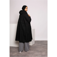 Zwarte oversized parka jas met capuchon en wijde broek