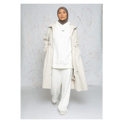 Witte oversized parka jas met capuchon en zakken, katoen-polyester blend