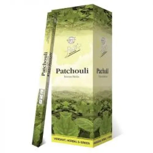 Box met groene verpakking van Patchouli Wierookstokjes voor een aromatische ervaring