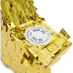 Gouden metallic piñata ster goud met een label voor decoratie of cadeau