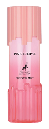 Roze glazen lichaamssprayfles pink eclipse van maison alhambra met geribbelde roze dop