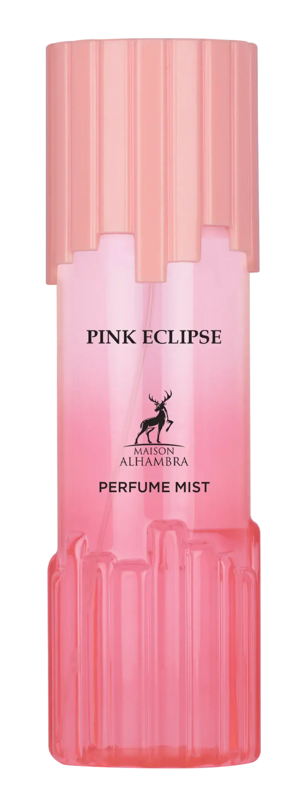 Roze glazen lichaamssprayfles pink eclipse van maison alhambra met geribbelde roze dop