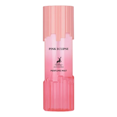 Pink eclipse body mist van maison alhambra met roze gradiënt ribbelige doorzichtige fles en bijpassende dop