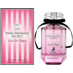 Roze parfumfles met zwarte strik en geometrisch design van Pink Shimmer Secret