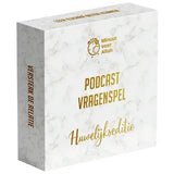 White marble-textured podcast vragenspel huwelijkseditie box with gold foil lettering and minuut voor allah logo