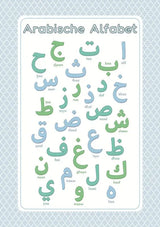 Poster Arabische alfabet blauw - Islamboekhandel.nl