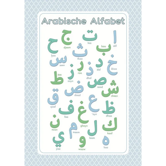 Poster Arabische alfabet blauw i-Tijara