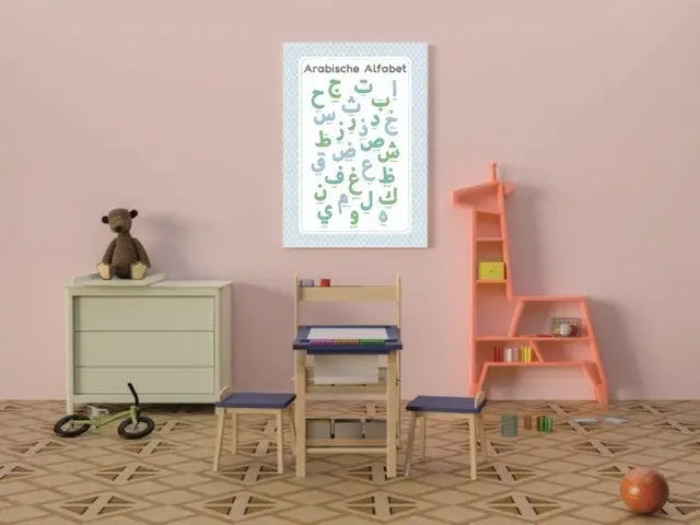 Poster Arabische alfabet blauw - Islamboekhandel.nl