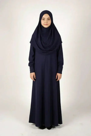 Praktische navy blauwe lange mouw abaya met bijpassende hijab voor meisjes 13 17 jaar inclusief draagtas