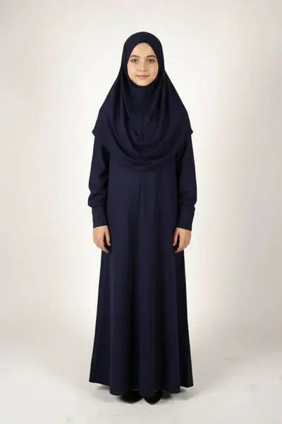 Praktische navy blauwe lange mouw abaya met bijpassende hijab voor meisjes 13 17 jaar inclusief draagtas