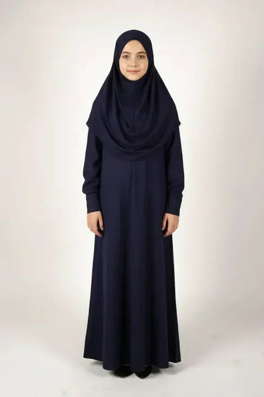 Praktische navy blauwe lange mouw abaya met bijpassende hijab voor meisjes 13 17 jaar inclusief draagtas
