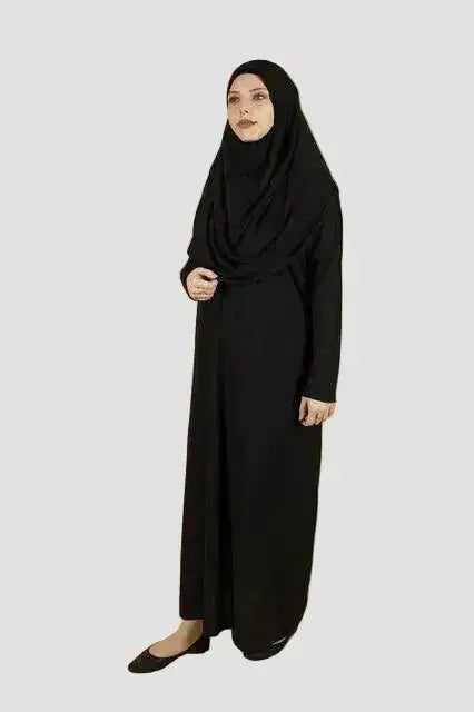 Praktische zwarte gebedsjurk voor meisjes met lange mouwen en bijpassende hijab inclusief draagtas