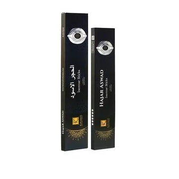 Black rechthoekige dozen met hajar aswad wierookstokjes premium karamat collectie oudh malaki 15 stuks medium formaat