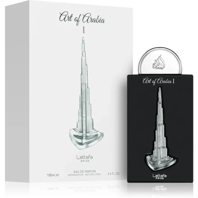 Art of Arabia-parfumfles met Burj Khalifa-ontwerp in glas, Pride of Arabia i