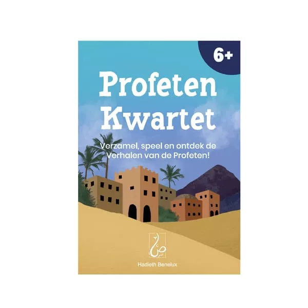 Profeten Kwartet kaartspel met woestijngebouwen en palmbomen op de cover