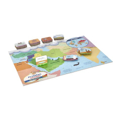 Wereldkaart met scheepsmodellen in een boeiende educatieve puzzelset