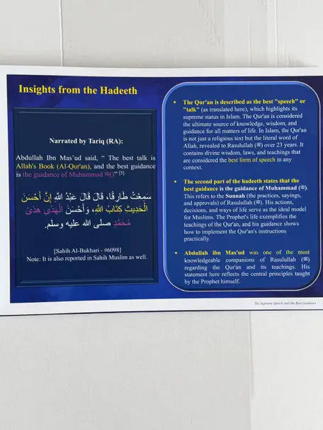 Blauwdruk informatieve poster met arabische en engelse tekst over islamitische leer in pursuit of divine insight product