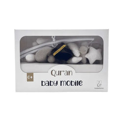 Qur’an baby mobiel met grijze, witte en zwarte pluche decoraties voor baby’s kamer