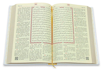 Open book quran kerim with german and arabic bilingual text black cover wit goud edition with dutch translation