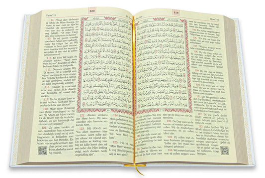 Open book quran kerim with german and arabic bilingual text black cover wit goud edition with dutch translation