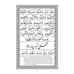 Zwart-wit gedrukte pagina met Koranische kalligrafie en sierborder