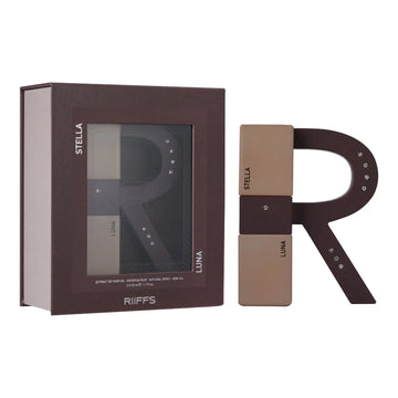 Bruin en beige lettervormige parfumfles met kristallen accenten van stella luna door riiffs edp 50 ml + 50 ml