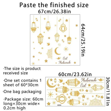 Goudfolie raamstickers met sierlijke lantaarns sterren manen en eid mubarak tekst voor eid en ramadan decoratie