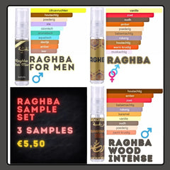 Raghba Sampleset met verschillende varianten van het geurproduct Raghba