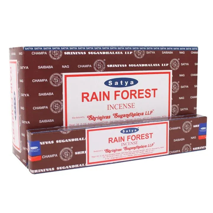 Twee dozen Rainforest Wierookstokjes Satya incense in kleurrijke doosjes, rainforest wierookstokjes