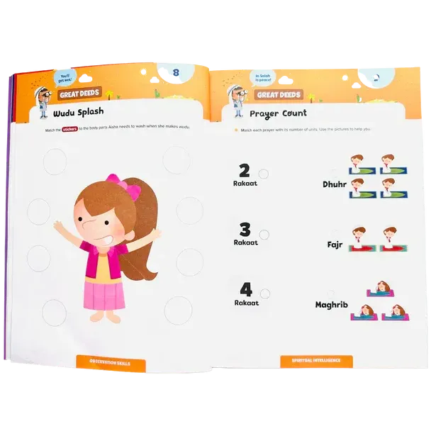 Ramadan activity book little kids met kleurrijke illustraties en activiteitenpagina’s voor het leren van gebedstijden