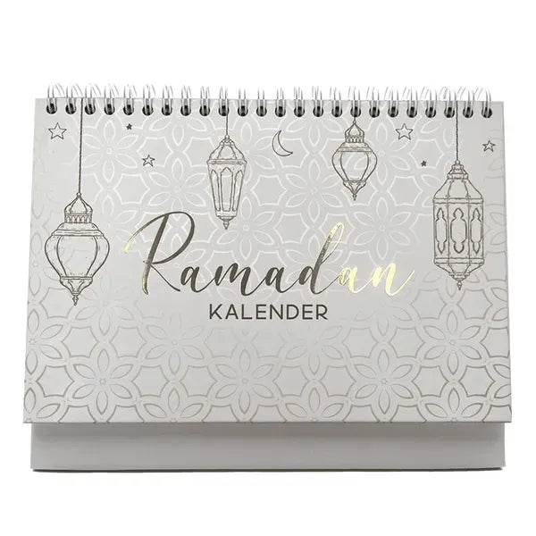 Spiraalgebonden Ramadan kalender met decoratieve lantaarns en geometrische patronen